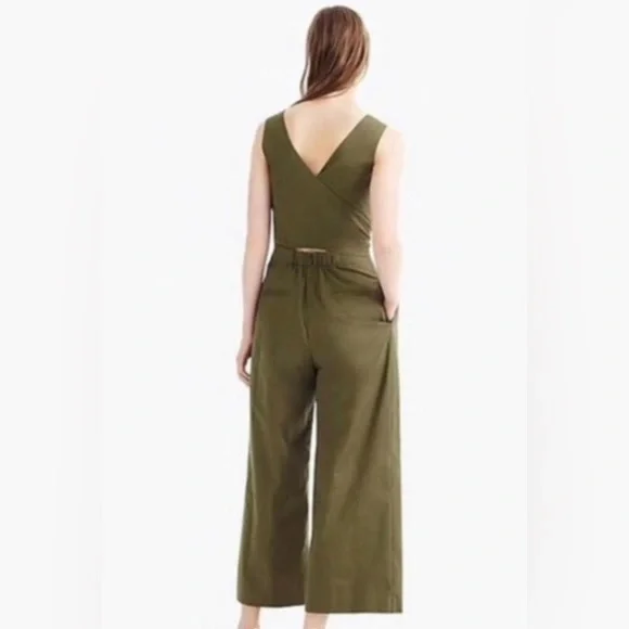 J CREW Olive Green Wrap-Tie Jumpsuit Stretch Paplin Size 2 - Picture 2 of 8